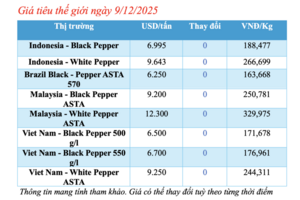 Giá tiêu hôm nay 9/12/2025: Tăng nhẹ vài nơi