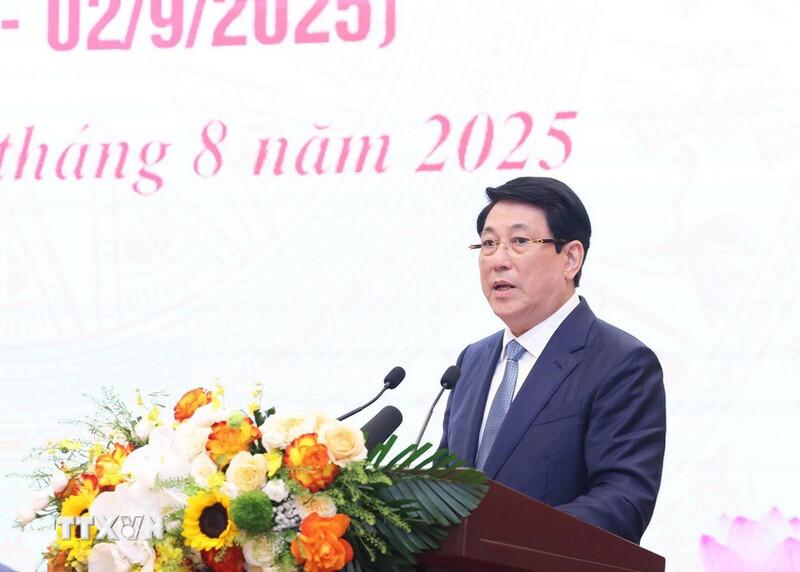 Chủ tịch nước Lương Cường phát biểu tại hội nghị. Ảnh: Lâm Khánh/TTXVN