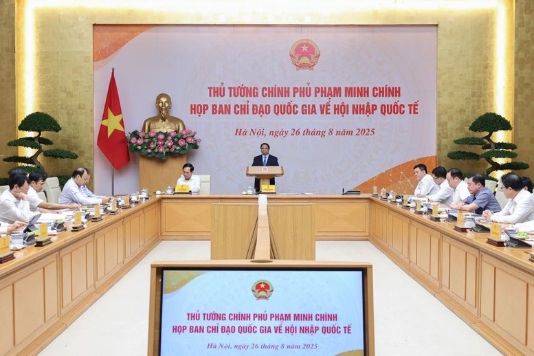 Thủ tướng Phạm Minh Chính, Trưởng Ban Chỉ đạo quốc gia về hội nhập quốc tế chủ trì cuộc họp của Ban Chỉ đạo - Ảnh: VGP/Nhật Bắc