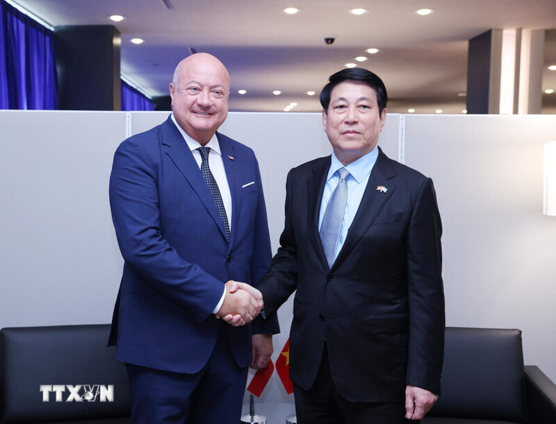 Chủ tịch nước Lương Cường gặp Thủ tướng Áo Christian Stocker. Ảnh: Lâm Khánh/TTXVN.