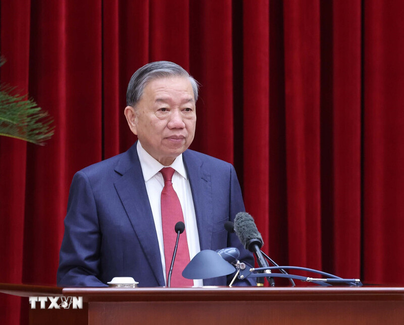 Tổng Bí thư Tô Lâm phát biểu khai mạc Hội nghị 14. Ảnh: TTXVN