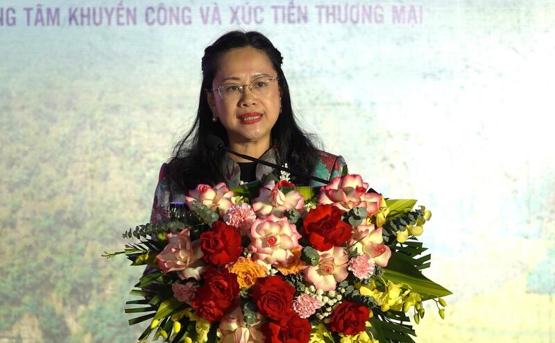 Bà Đỗ Thị Minh Trâm - Phó Cục trưởng Cục Đổi mới sáng tạo, Chuyển đổi xanh và Khuyến công phát biểu tại lễ khai mạc